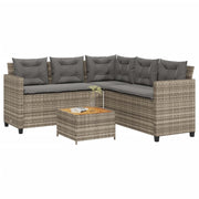 Tuinset L-vormig poly rattan grijs met tafel en kussens
