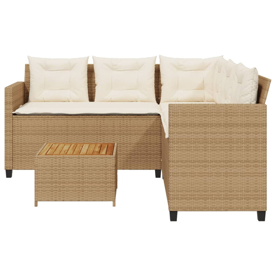 Tuinbank met tafel en kussens L-vormig poly rattan beige