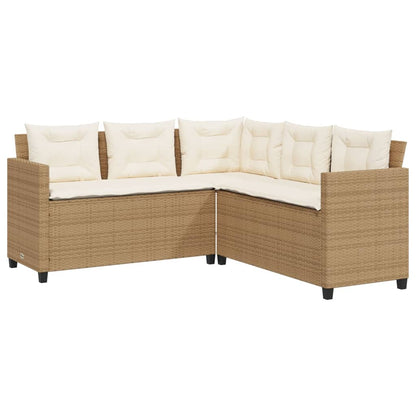 Tuinbank met tafel en kussens L-vormig poly rattan beige