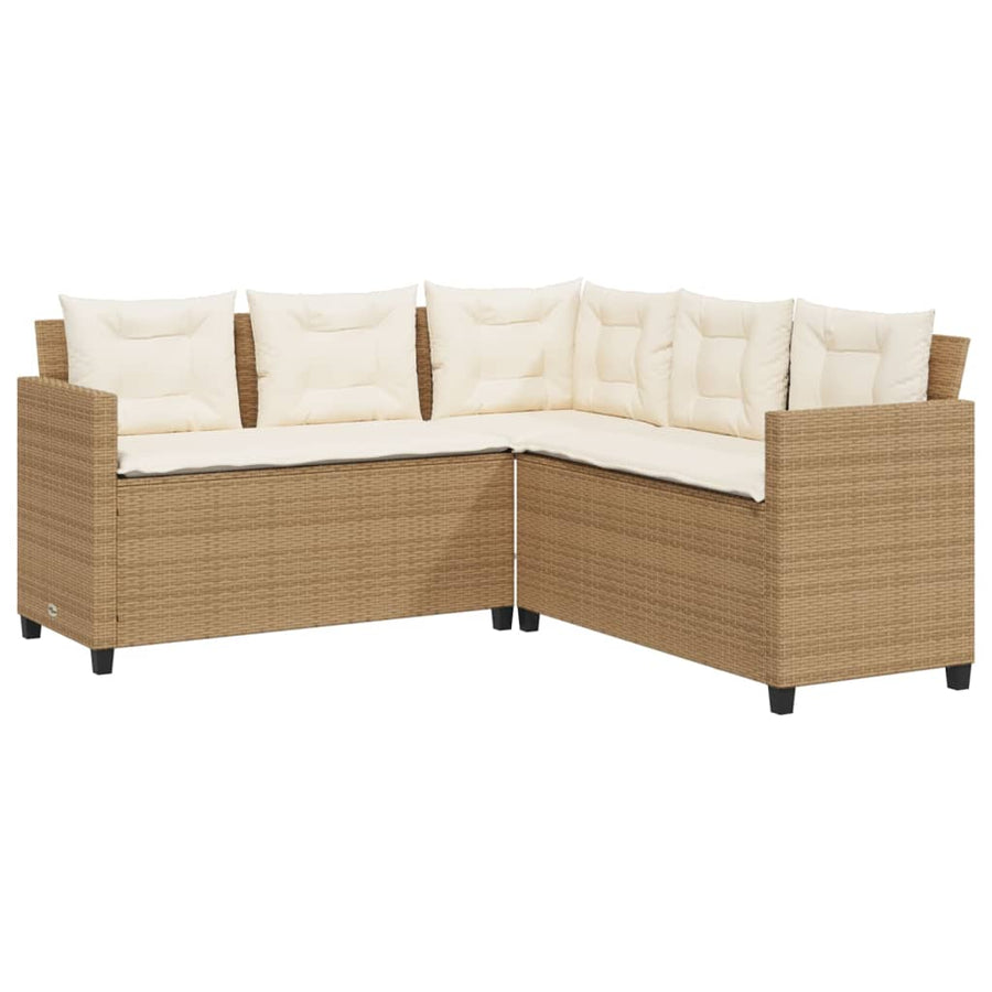 Tuinbank met tafel en kussens L-vormig poly rattan beige