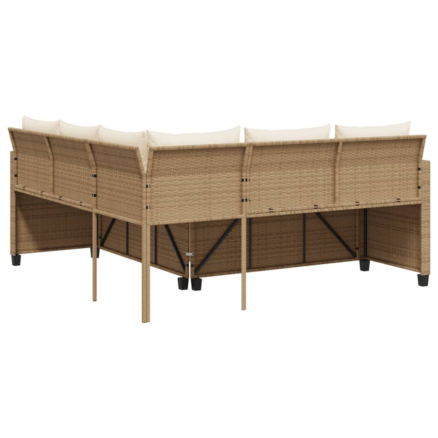 Tuinbank met tafel en kussens L-vormig poly rattan beige