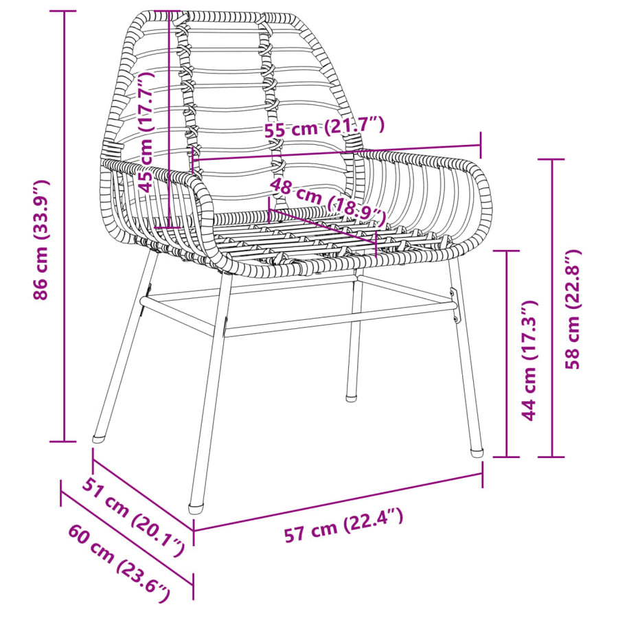 Tuinstoel bruin poly rattan 2 st
