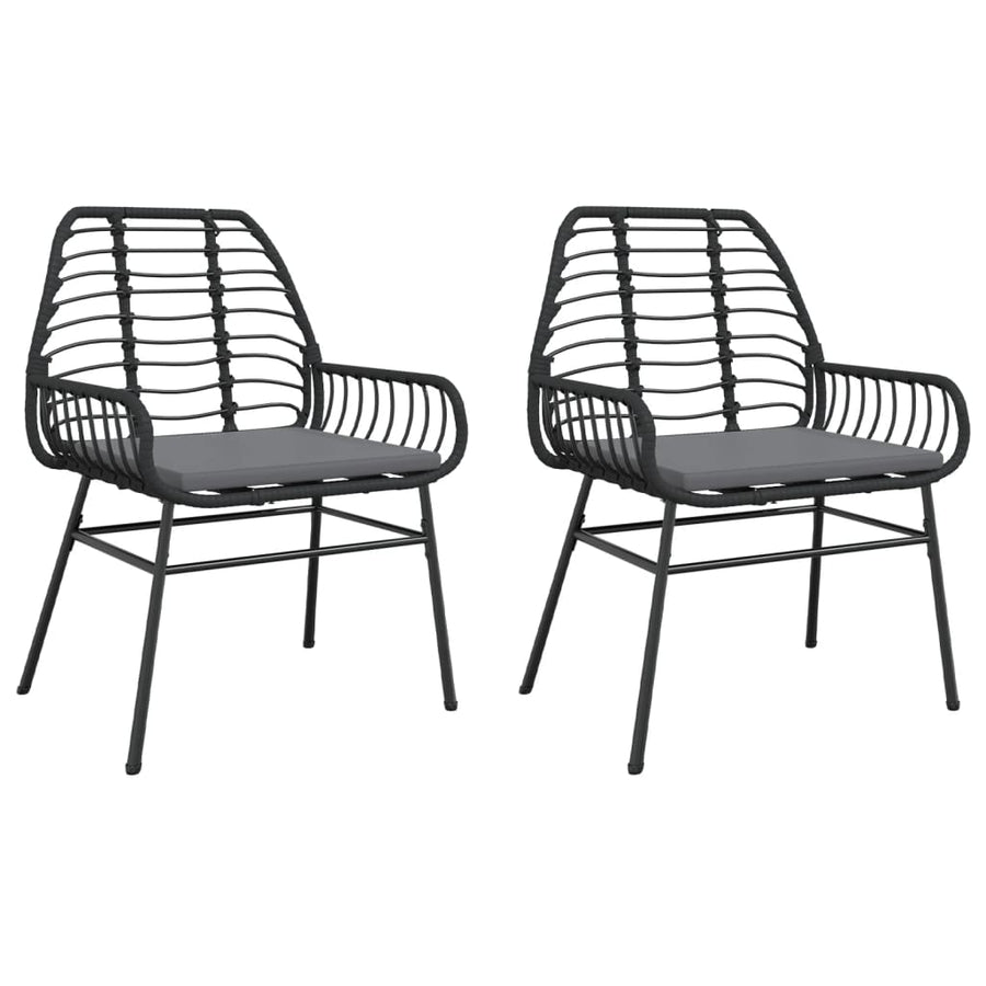 Tuinstoelen 2 st met kussens poly rattan zwart