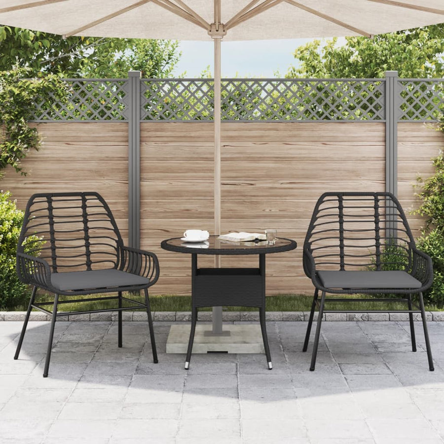 Tuinstoelen 2 st met kussens poly rattan zwart