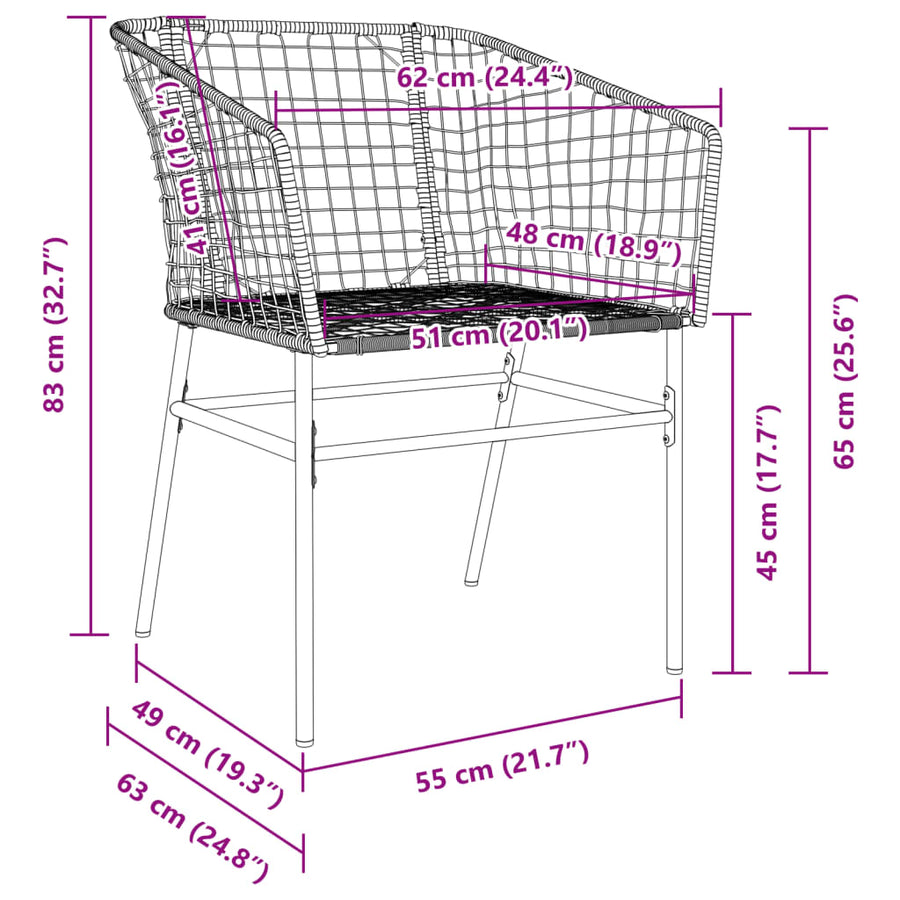 Tuinstoel bruin poly rattan 2 st