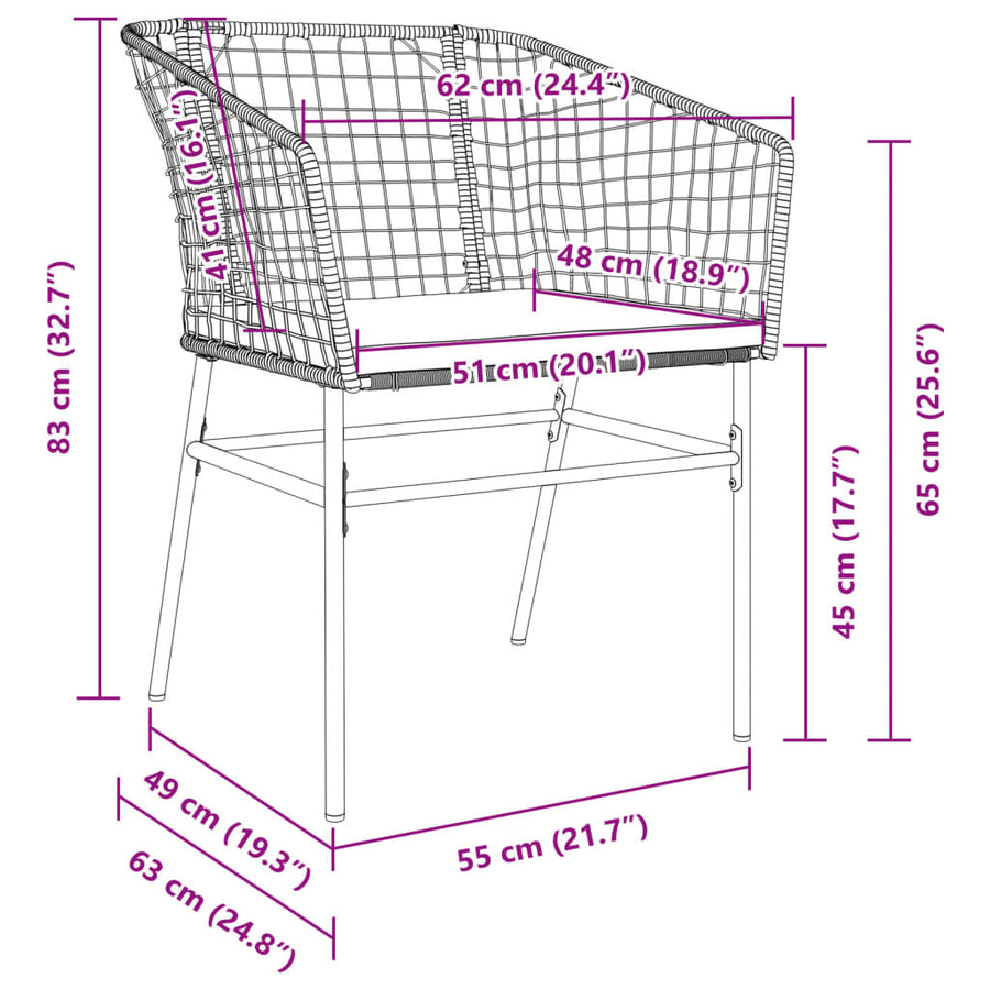 Tuinstoelen 2 st met kussens poly rattan bruin