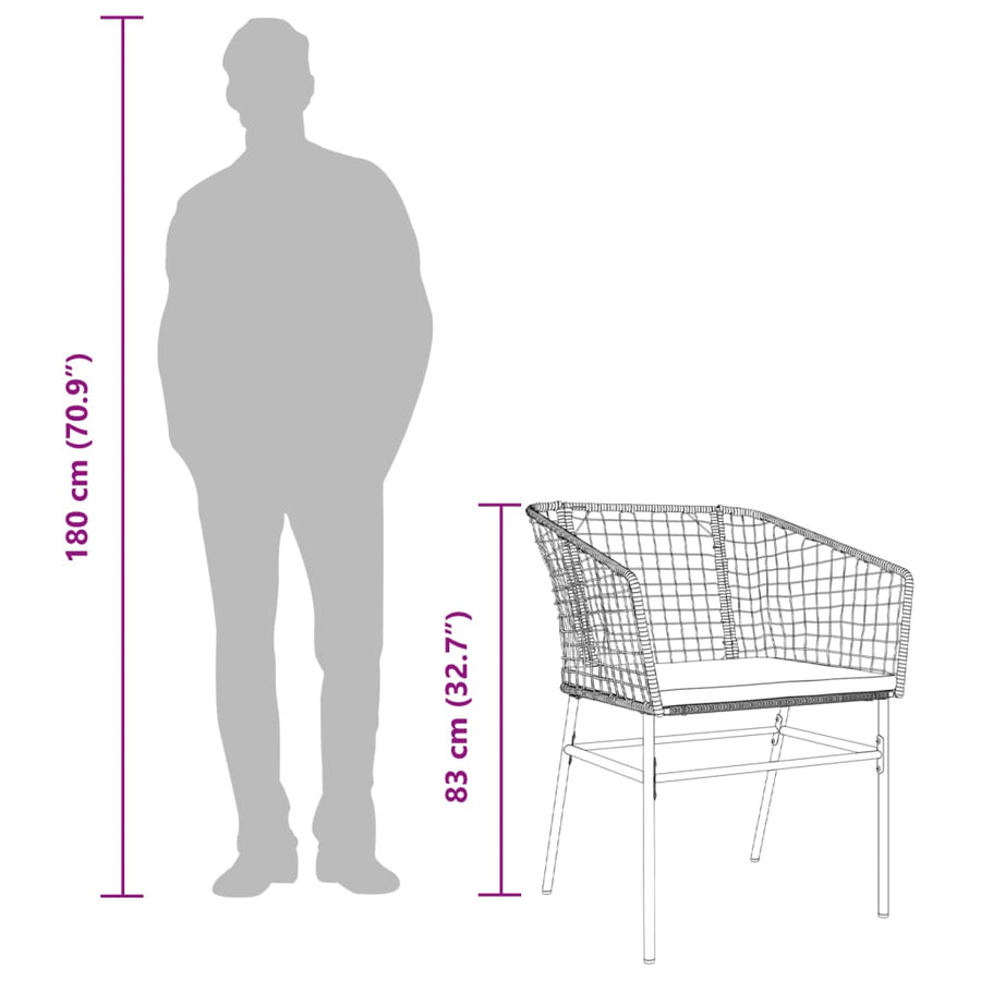 Tuinstoelen 2 st met kussens poly rattan bruin