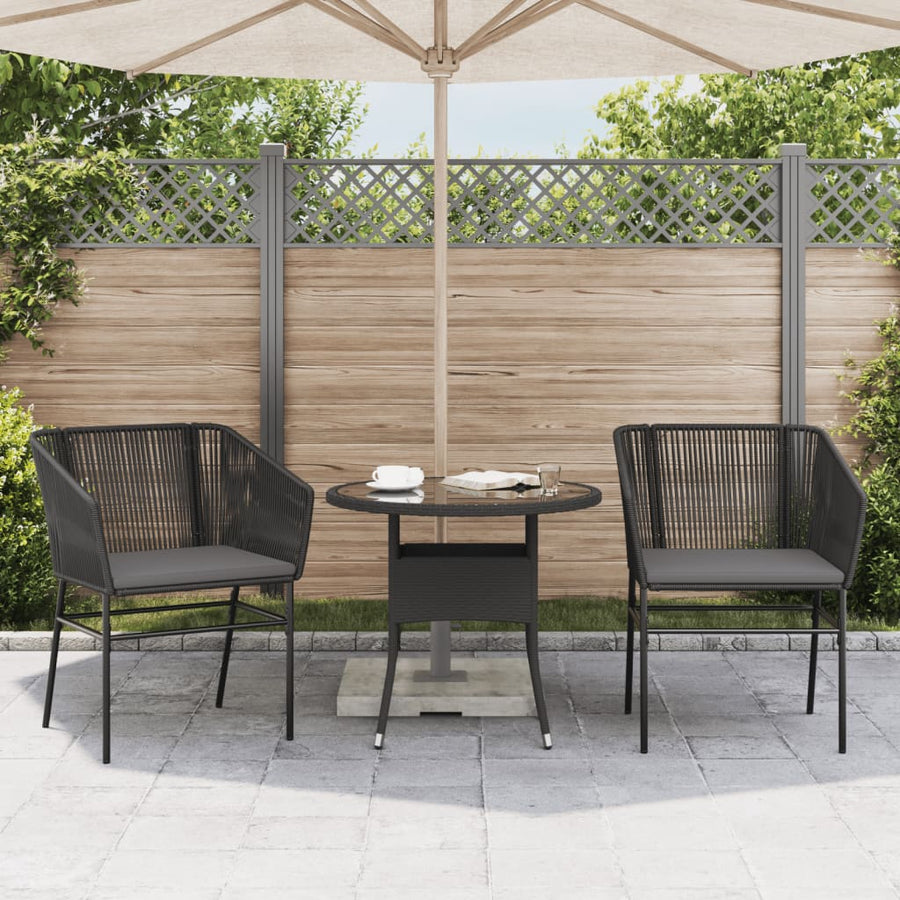 Tuinstoelen 2 st met kussens poly rattan zwart