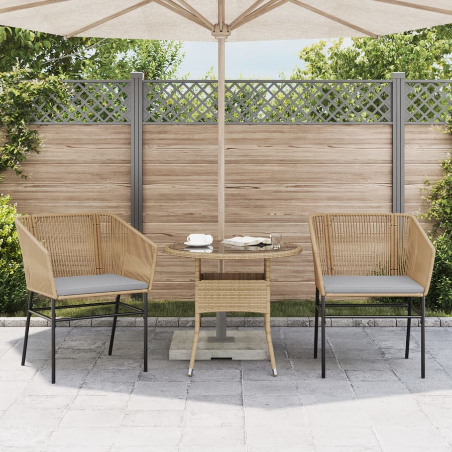 Tuinstoelen 2 st met kussens poly rattan bruin