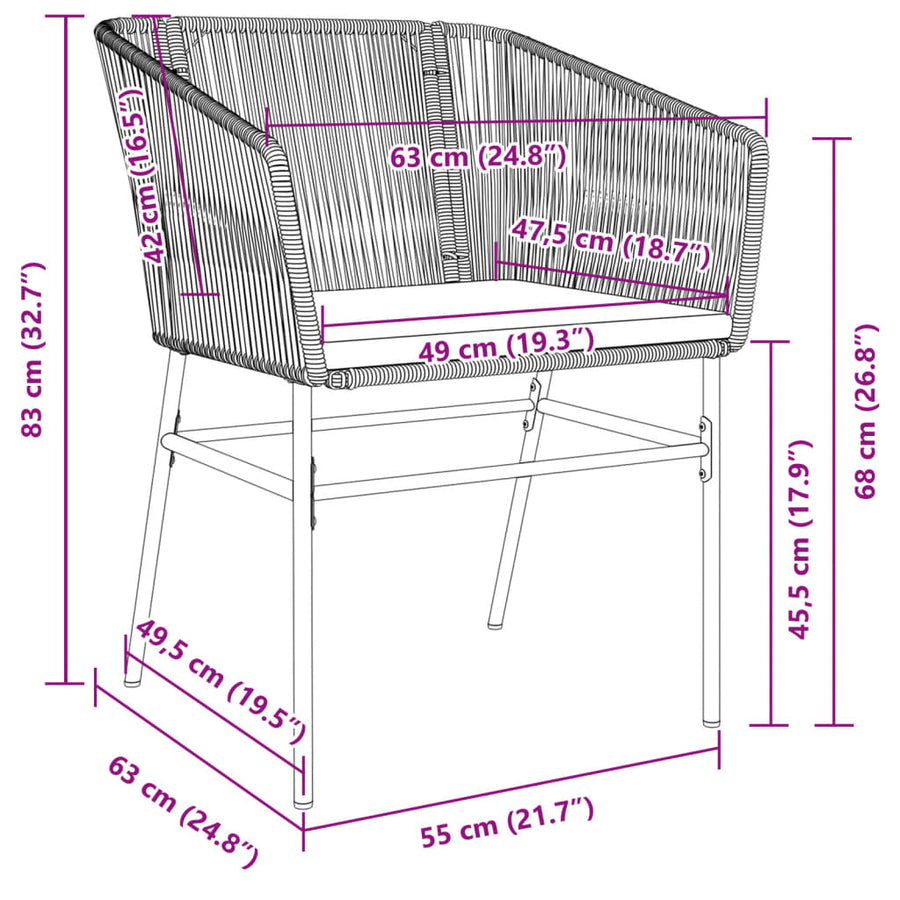 Tuinstoelen 2 st met kussens poly rattan bruin