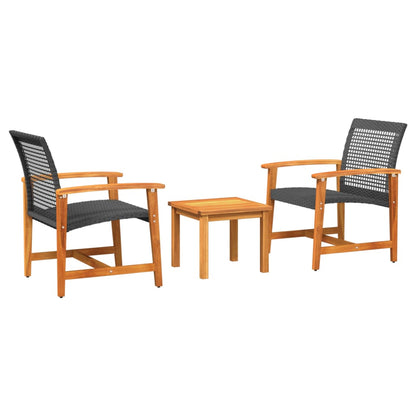 3-Delige Bistroset Poly Rattan En Acaciahout Zwart