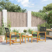 Bistroset 3-delig poly rattan acaciahout zwart