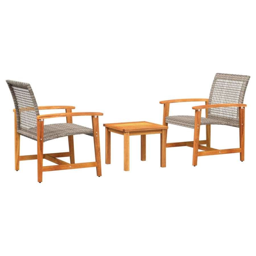 3-Delige Bistroset Poly Rattan En Acaciahout Grijs