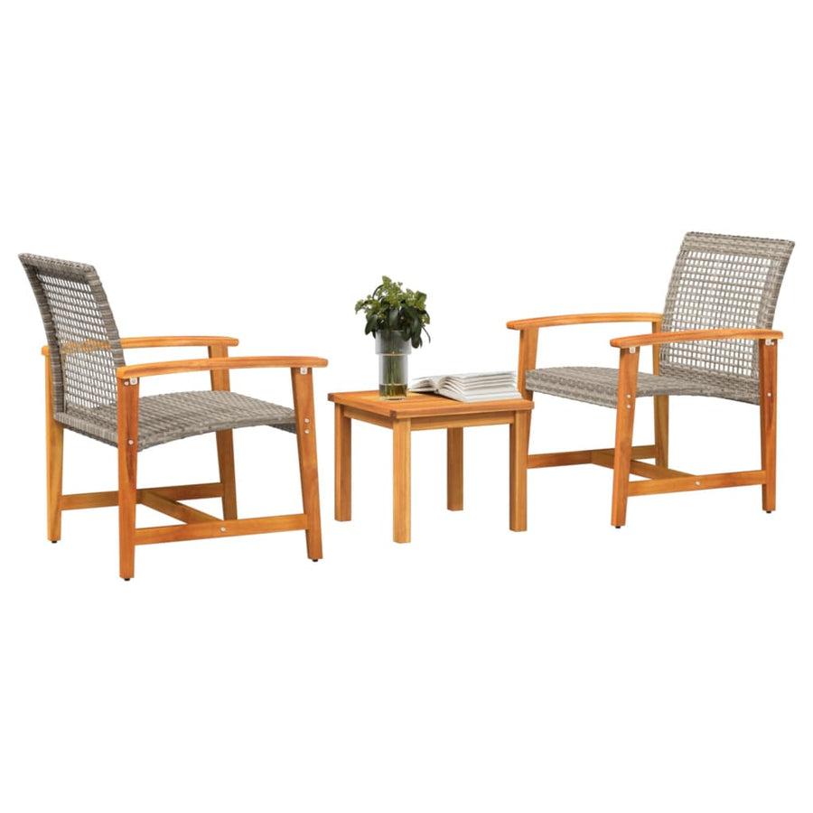 3-Delige Bistroset Poly Rattan En Acaciahout Grijs