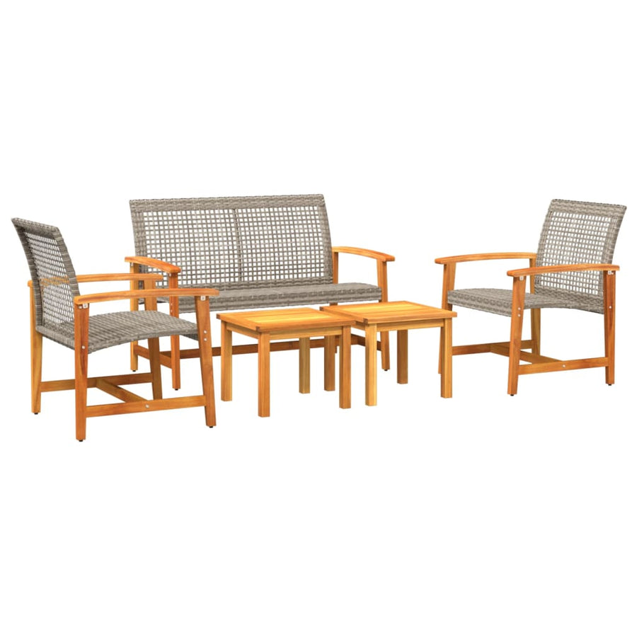 5-Delige Loungeset Poly Rattan En Acaciahout Grijs