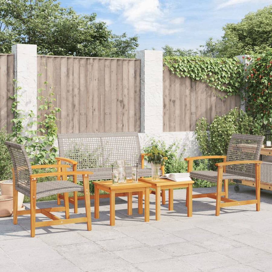5-Delige Loungeset Poly Rattan En Acaciahout Grijs