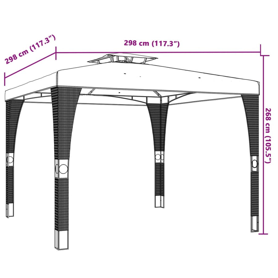 Prieel met dubbel dak 2,98x2,98 m staal crèmekleurig