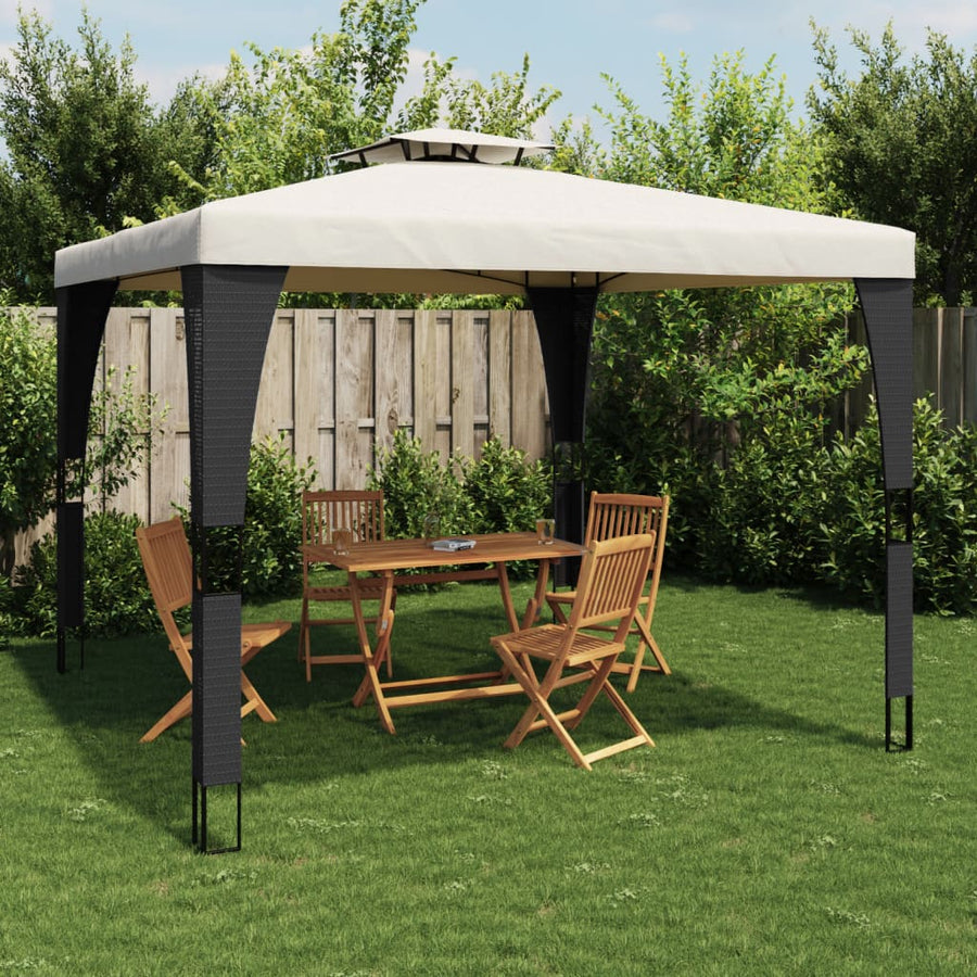 Prieel met dubbel dak 2,98x2,98 m staal crèmekleurig