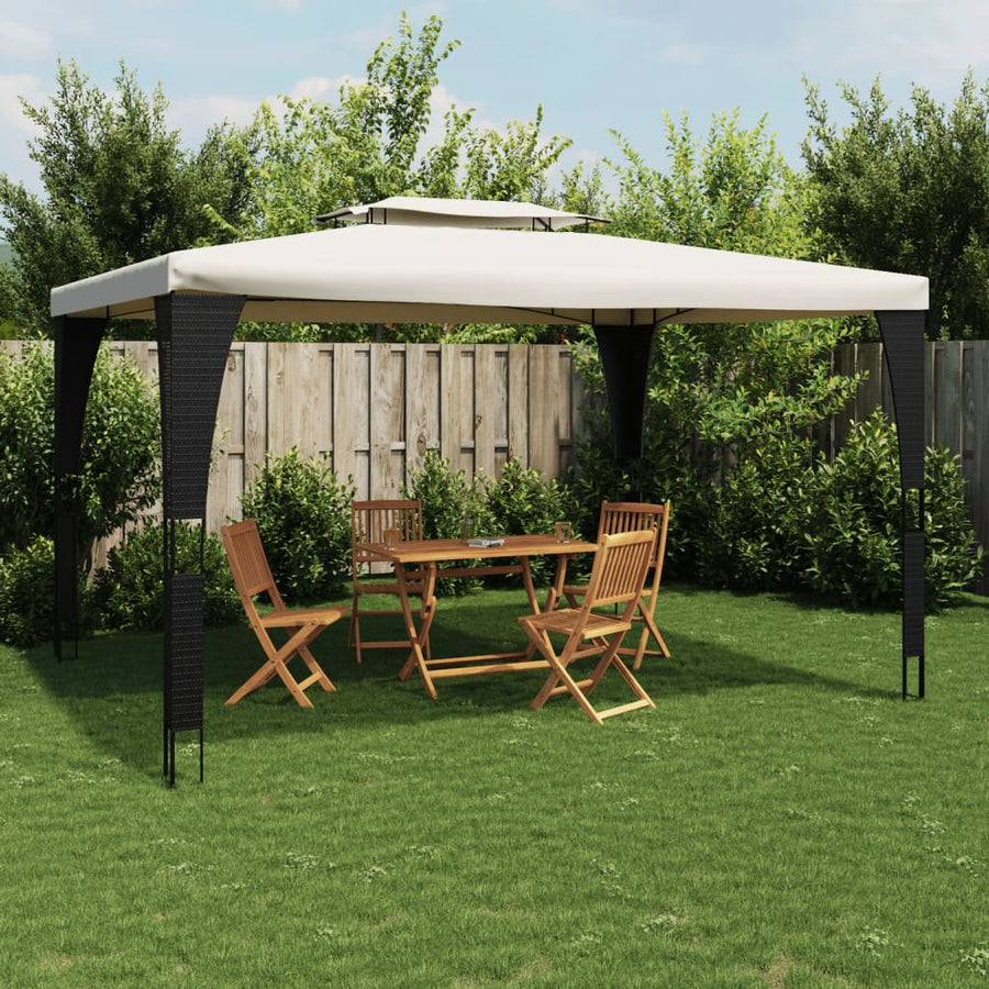 Prieel met dubbel dak 3,98x2,98 m staal crèmekleurig