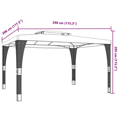 Prieel met dubbel dak 3,98x2,98 m staal antracietkleurig