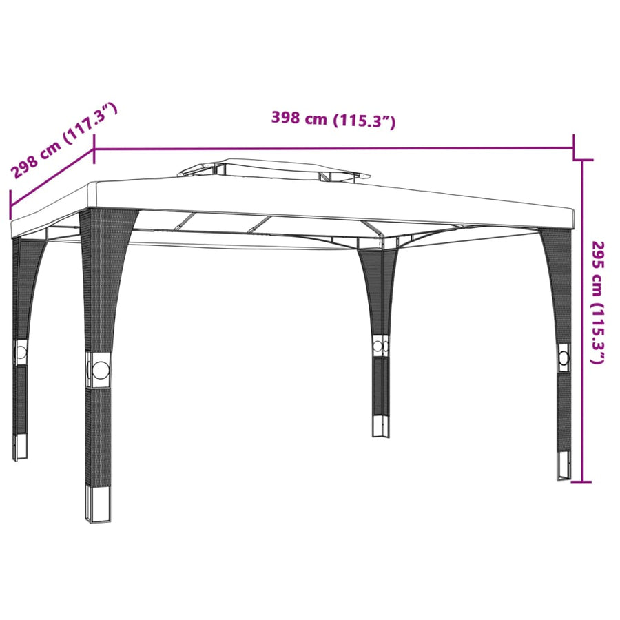 Prieel met dubbel dak 3,98x2,98 m staal antracietkleurig