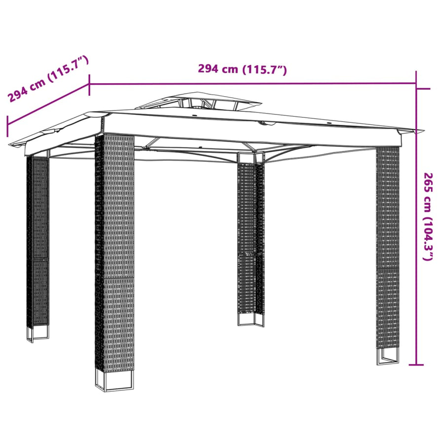 Prieel met dubbel dak 2,94x2,94 m staal crèmekleurig