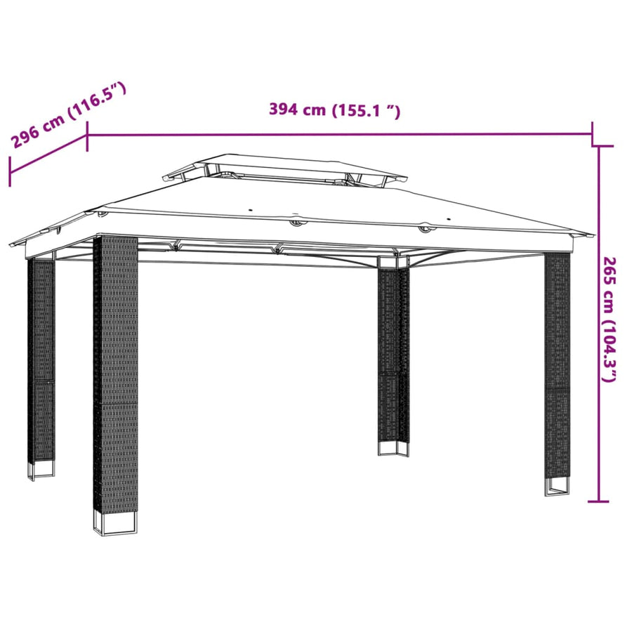 Prieel met dubbel dak 3,94x2,96 m staal antracietkleurig