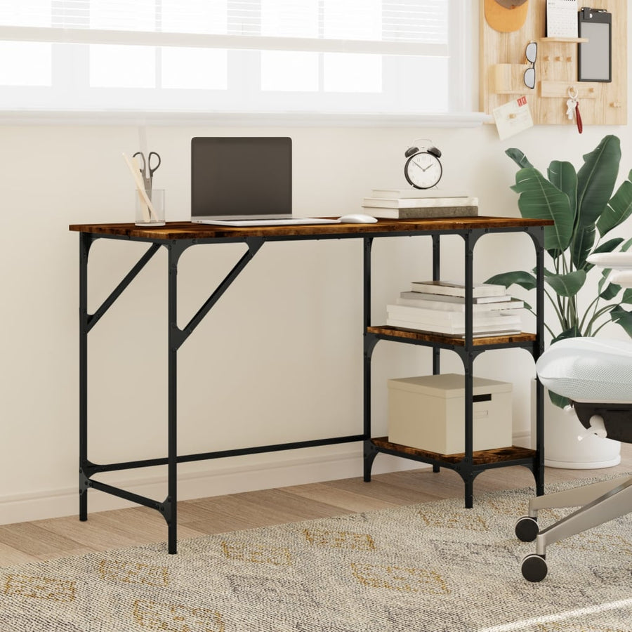 Bureau 120X50X75 Cm Metaal En Bewerkt Hout Gerookt Eikenkleurig