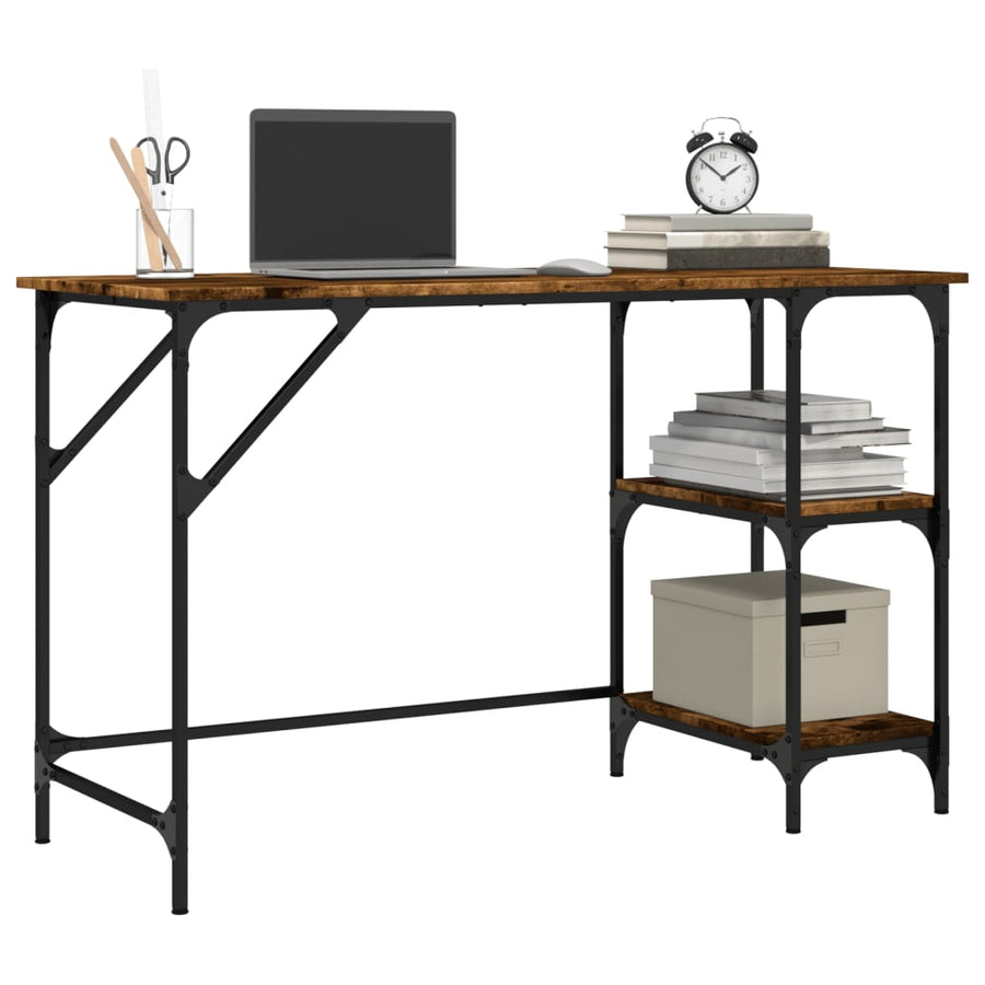 Bureau 120X50X75 Cm Metaal En Bewerkt Hout Gerookt Eikenkleurig