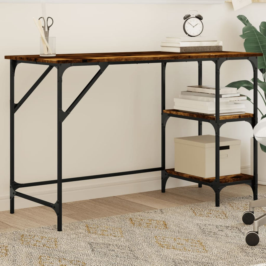 Bureau 120X50X75 Cm Metaal En Bewerkt Hout Gerookt Eikenkleurig