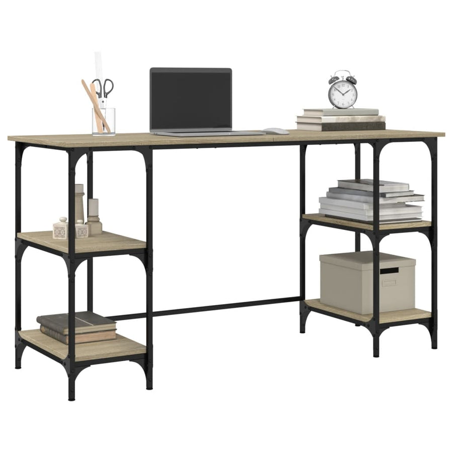 Bureau 140X50X75 Cm Metaal En Bewerkt Hout Sonoma Eikenkleurig