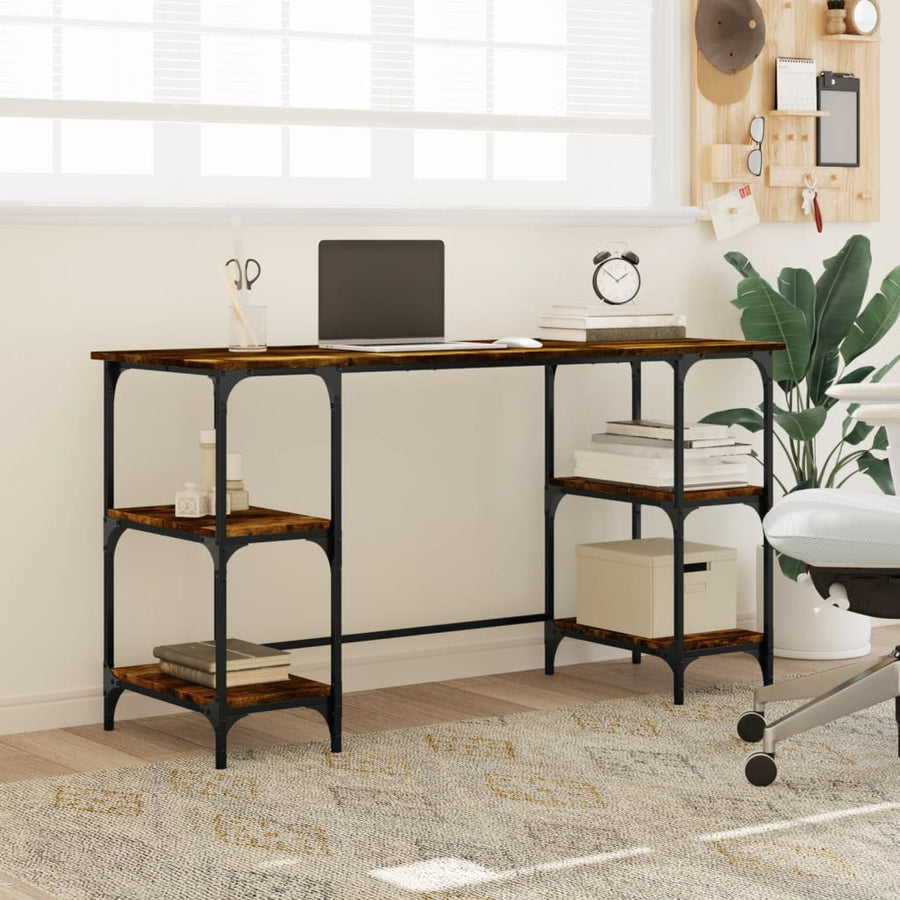 Bureau 140X50X75 Cm Metaal En Bewerkt Hout Gerookt Eikenkleurig
