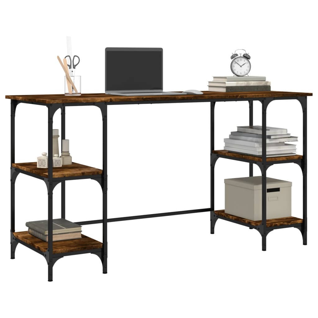 Bureau 140X50X75 Cm Metaal En Bewerkt Hout Gerookt Eikenkleurig