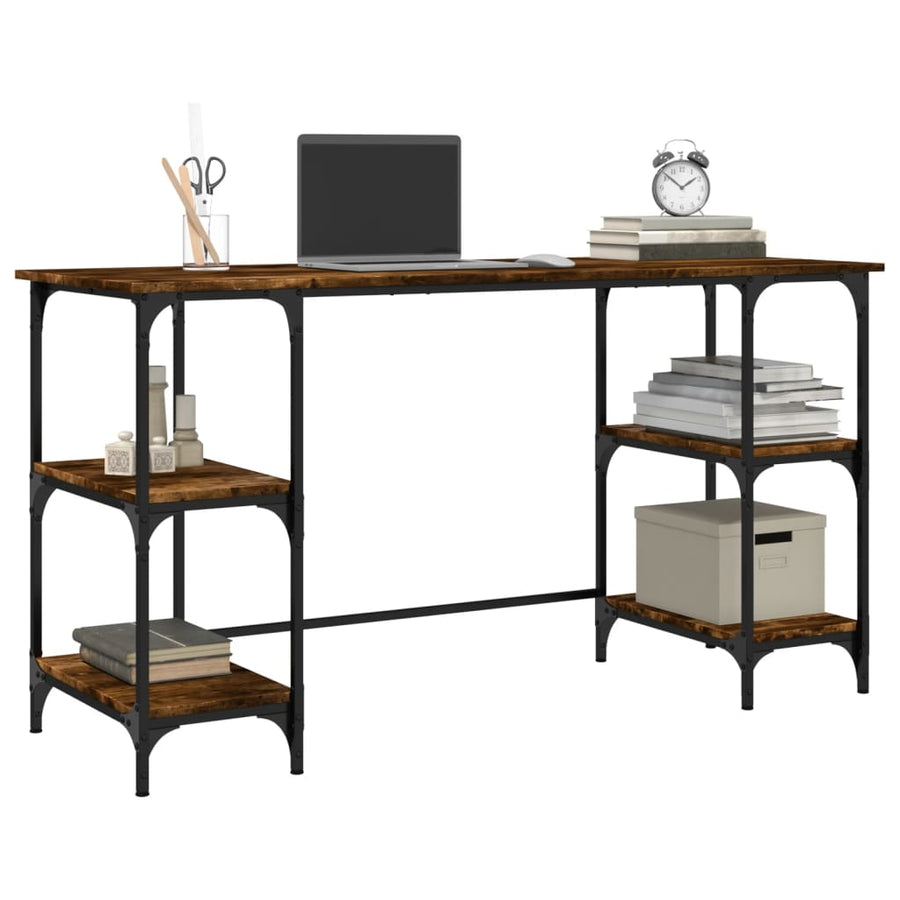 Bureau 140X50X75 Cm Metaal En Bewerkt Hout Gerookt Eikenkleurig