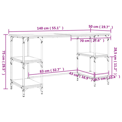 Bureau 140X50X75 Cm Metaal En Bewerkt Hout Gerookt Eikenkleurig