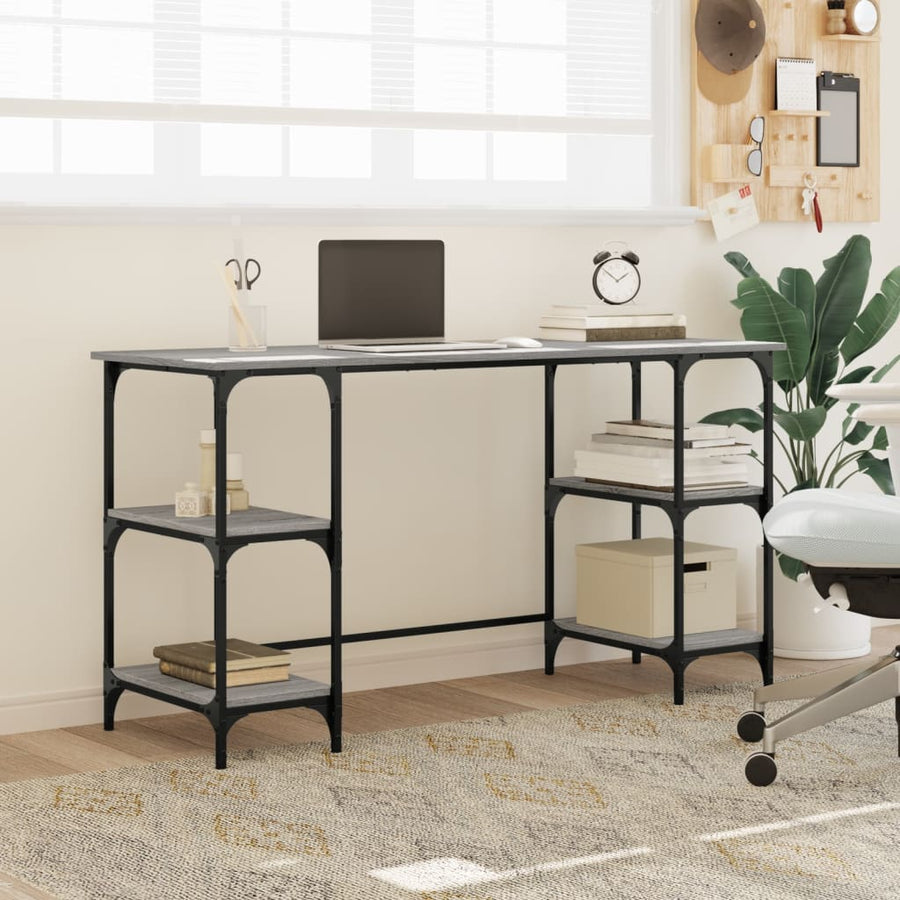 Bureau 140X50X75 Cm Metaal En Bewerkt Hout Grijs Sonoma Eiken