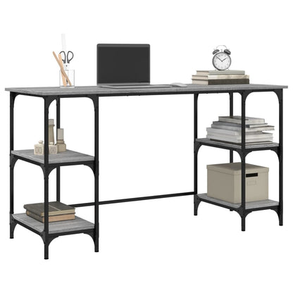 Bureau 140X50X75 Cm Metaal En Bewerkt Hout Grijs Sonoma Eiken