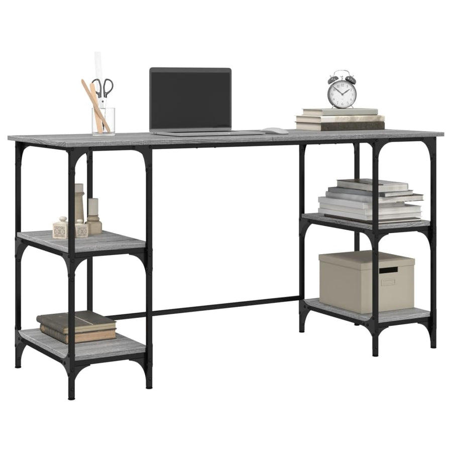 Bureau 140X50X75 Cm Metaal En Bewerkt Hout Grijs Sonoma Eiken