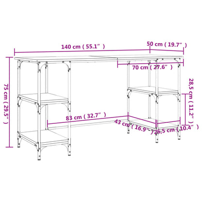 Bureau 140X50X75 Cm Metaal En Bewerkt Hout Grijs Sonoma Eiken