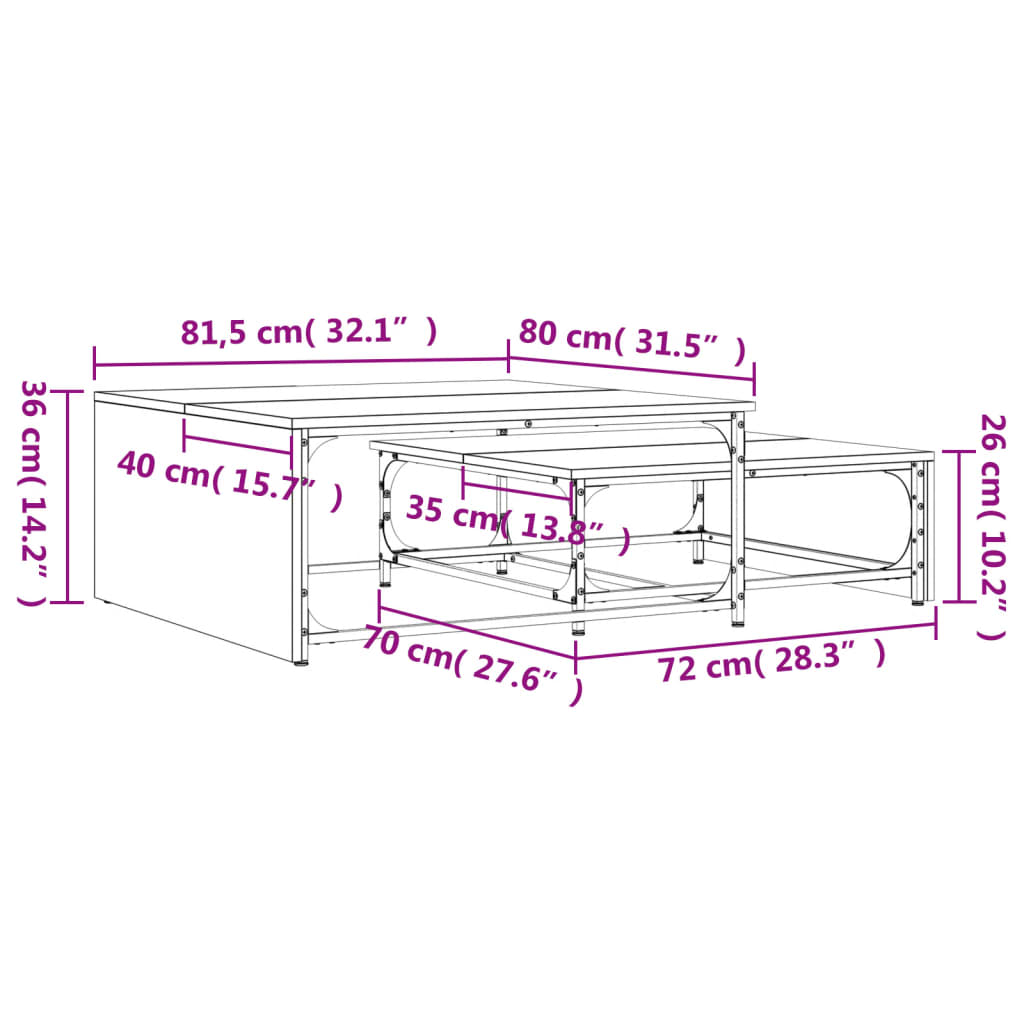 2-Delige Salontafelset Bewerkt Hout En Metaal Grijs Sonoma