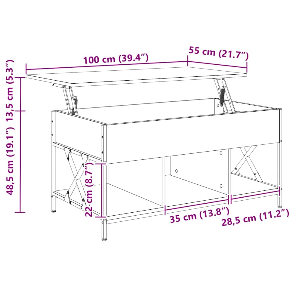 Salontafel 100X55X50 Cm Bewerkt Hout En Metaal Gerookt eiken
