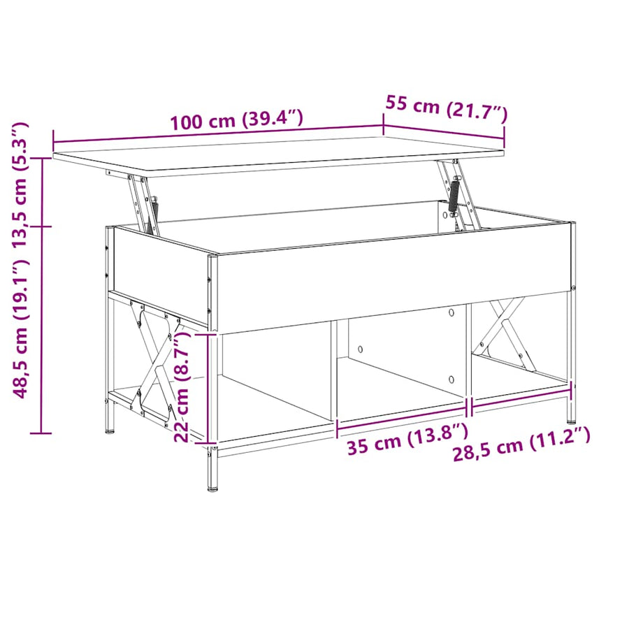 Salontafel 100x55x50 cm bewerkt hout en metaal grijs sonoma