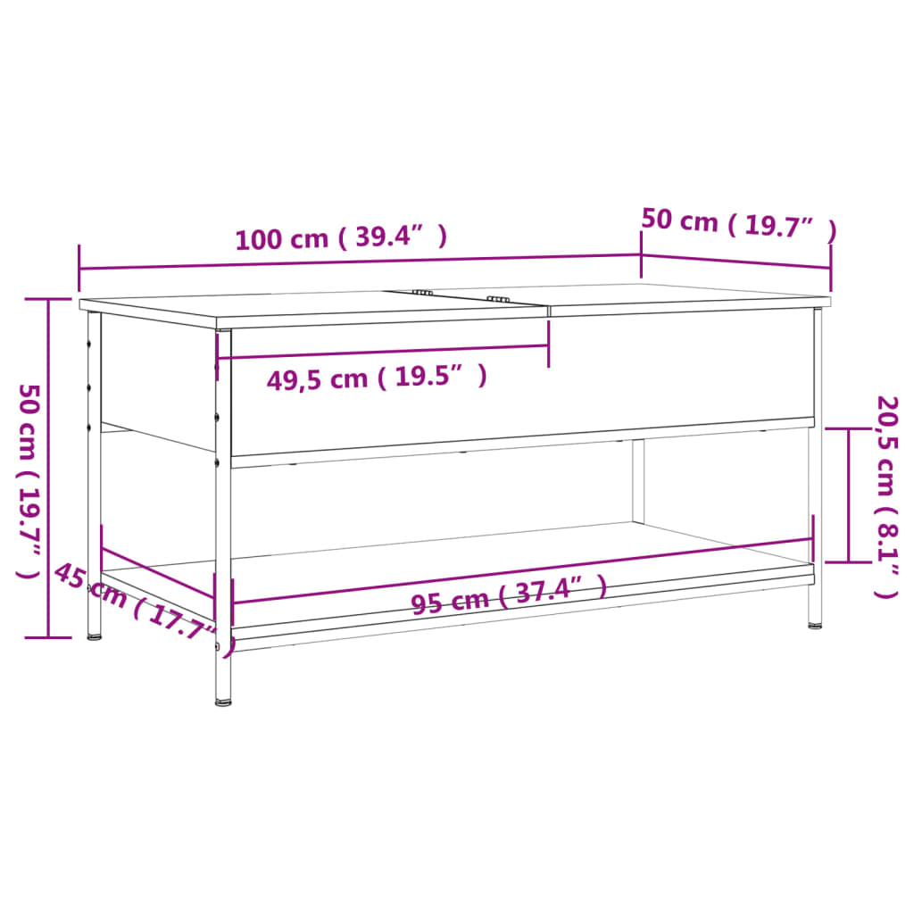 Salontafel 100X50X50 Cm Bewerkt Hout En Metaal Zwart