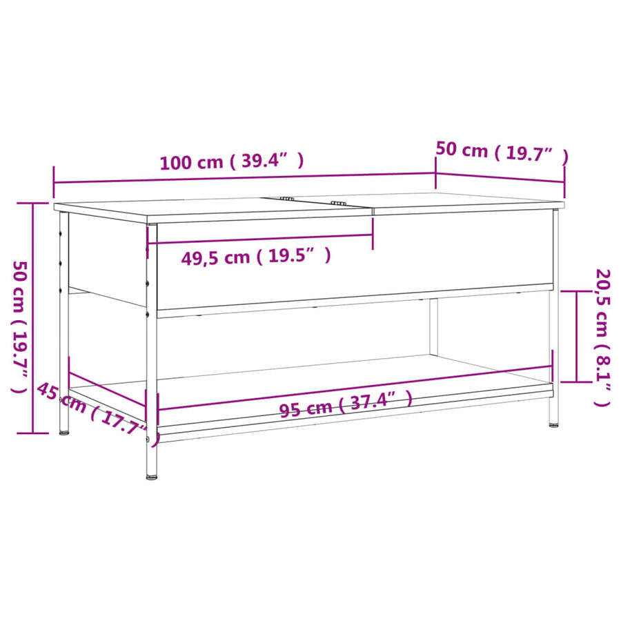 Salontafel 100X50X50 Cm Bewerkt Hout En Metaal Zwart