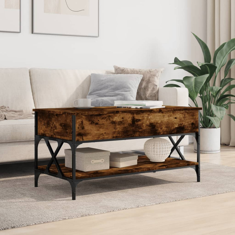 Salontafel 100X50X50 Cm Bewerkt Hout En Metaal Gerookt Eiken