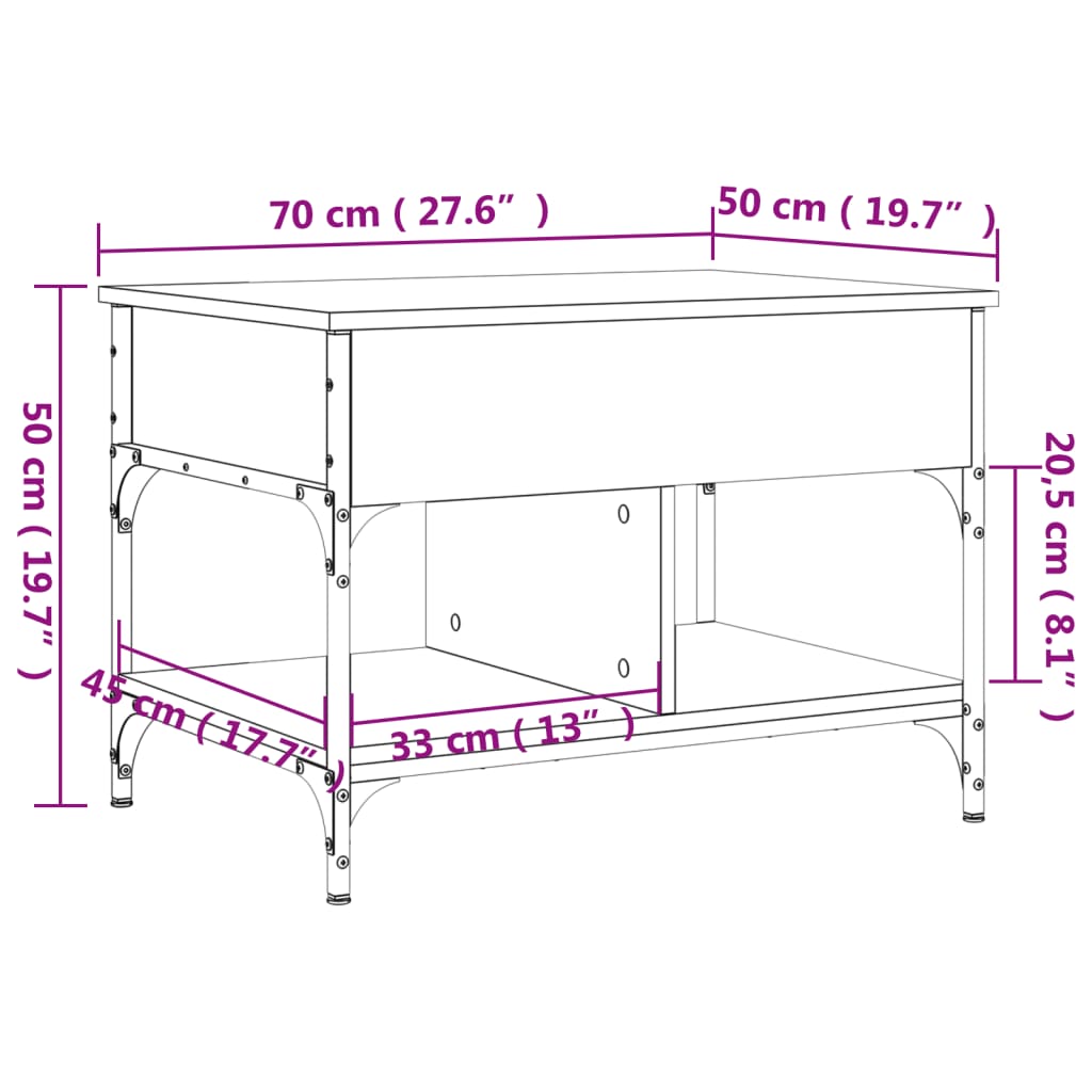 Salontafel 70X50X50 Cm Bewerkt Hout En Metaal Bruineikenkleur