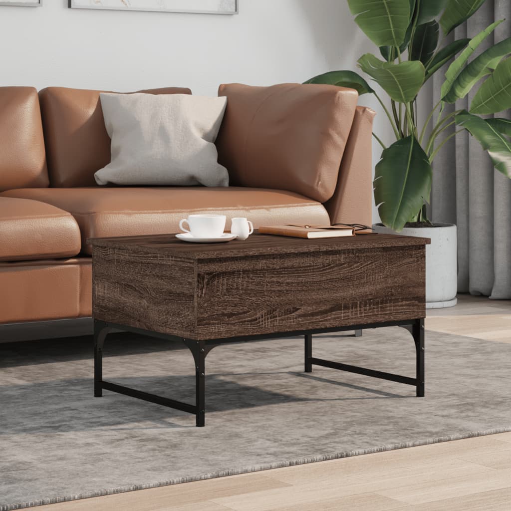 Salontafel 70X50X40 Cm Bewerkt Hout En Metaal Bruin Eikenkleur
