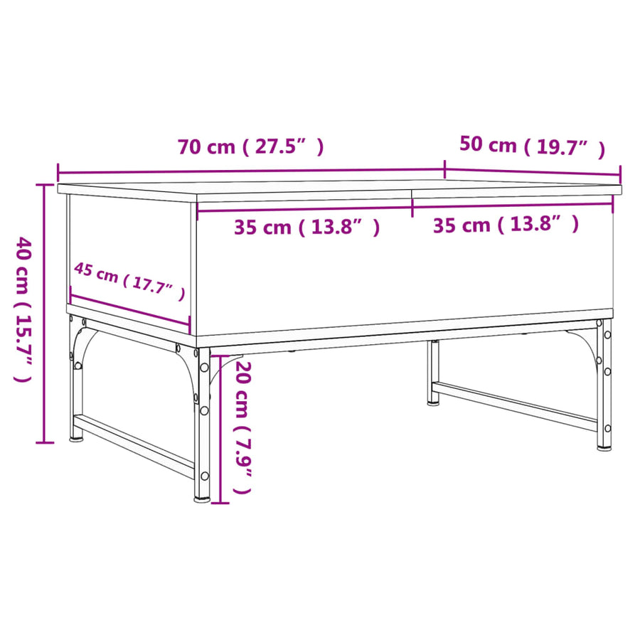 Salontafel 70X50X40 Cm Bewerkt Hout En Metaal Bruin Eikenkleur