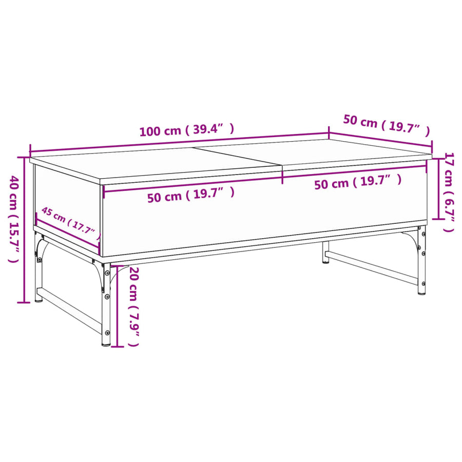 Salontafel 100X50X40 Cm Bewerkt Hout En Metaal Sonoma Eiken
