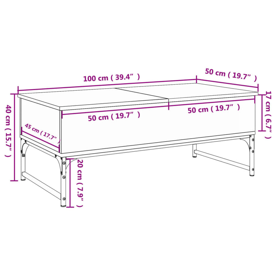 Salontafel 100X50X40 Cm Bewerkt Hout En Metaal Bruin Eikenkleur